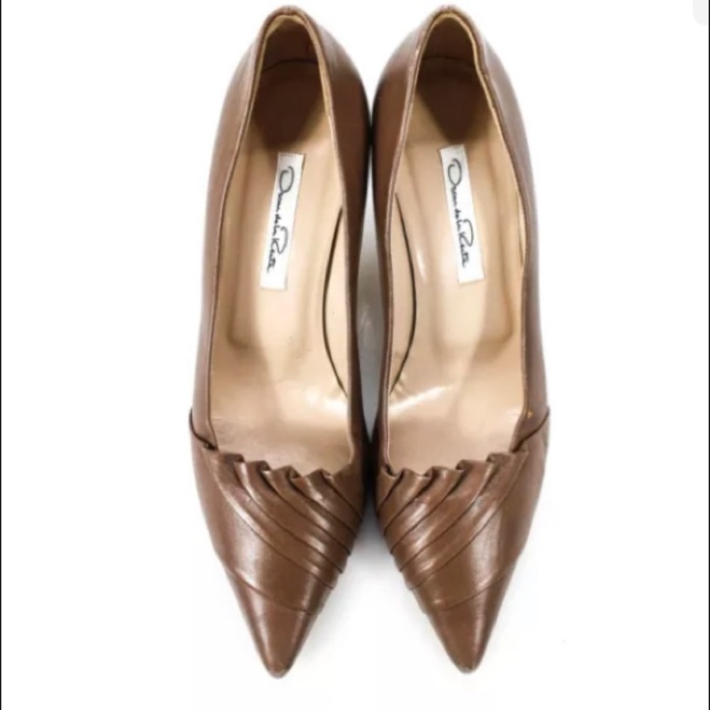 OSCAR DE LA RENTA Womens Pleated Leather Pointed Toe Pumps Brown Size 38